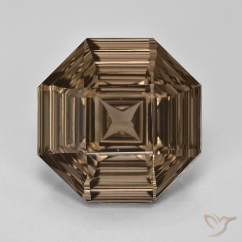 12.91ct Натуральный Теплый коричневый Дымчатый кварц, Изумрудная огранка, Чистота VVS