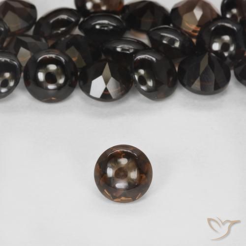 0.90ct Натуральный Темно-коричневый Дымчатый кварц, Круглый, Прозрачный