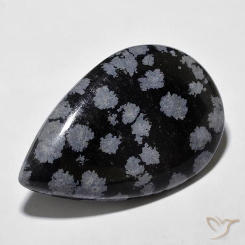 27.42ct Натуральный Серо-бело-черный Снежинка Обсидиан, Форма груши, Непрозрачный