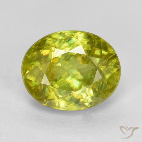 1.74ct Натуральный Зелено-желтый Сфен, Овал, SI