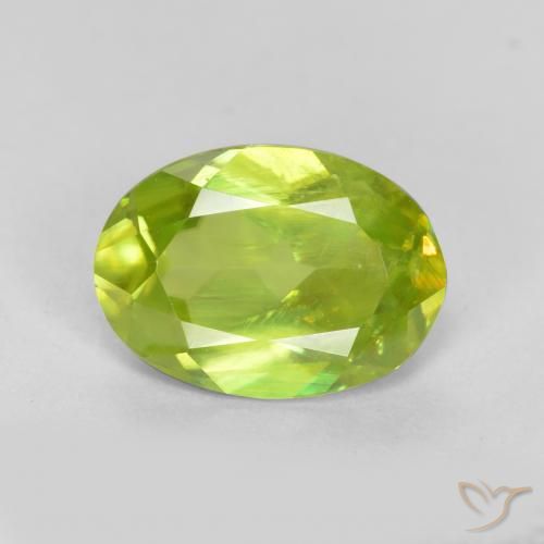 1.41ct Натуральный Ярко-зеленый Сфен, Овал, VS-SI