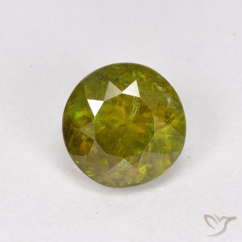 0.95ct Натуральный Желтовато-зеленый Сфен, Круглый, VS-SI