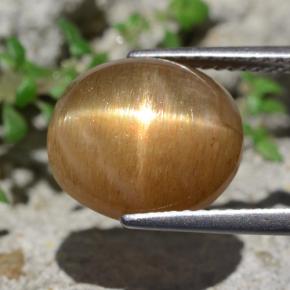 Натуральный коричневый звёздчатый солнечный камень 6,94 карата огранка овал, непрозрачный