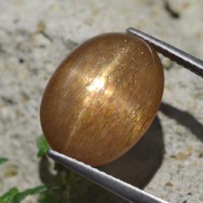 9.58 карата, натуральный Золотисто-коричневый Звездчатый Солнечный Камень, Огранка Овал, Непрозрачный