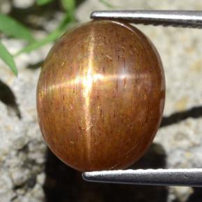 9.75 карата, натуральный Золотисто-коричневый Звездчатый Солнечный Камень, Огранка Овал, Непрозрачный