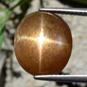 9.24 карата, натуральный Золотисто-коричневый Звездчатый Солнечный Камень, Огранка Овал, Непрозрачный