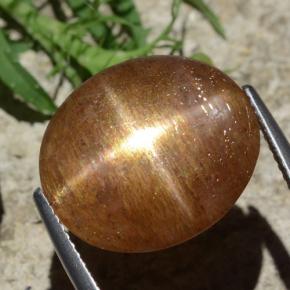 12.29 карата, натуральный Золотисто-коричневый Звездчатый Солнечный Камень, Огранка Овал, Непрозрачный