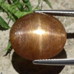 12.29 карата, натуральный Золотисто-коричневый Звездчатый Солнечный Камень, Огранка Овал, Непрозрачный