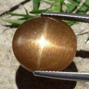 12.58 карата, натуральный Золотисто-коричневый Звездчатый Солнечный Камень, Огранка Овал, Непрозрачный