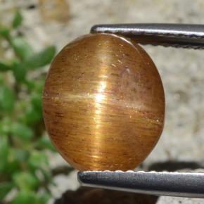 4.53 карата, натуральный Золотисто-коричневый Звездчатый Солнечный Камень, Огранка Овал, Непрозрачный