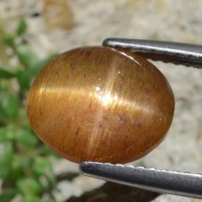 4.53 карата, натуральный Золотисто-коричневый Звездчатый Солнечный Камень, Огранка Овал, Непрозрачный