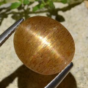 3.99 карата, натуральный Золотисто-коричневый Звездчатый Солнечный Камень, Огранка Овал, Полупрозрачный