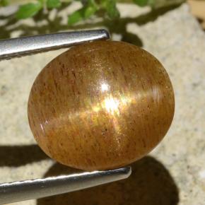 3.99 карата, натуральный Золотисто-коричневый Звездчатый Солнечный Камень, Огранка Овал, Полупрозрачный