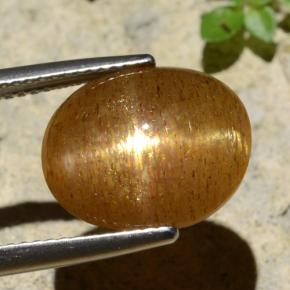 6.61 карата, натуральный Золотисто-коричневый Звездчатый Солнечный Камень, Огранка Овал, Непрозрачный