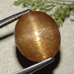 7.25 карата, натуральный Золотисто-коричневый Звездчатый Солнечный Камень, Огранка Овал, Полупрозрачный