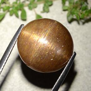 15.15 карата, натуральный Золотисто-коричневый Звездчатый Солнечный Камень, Огранка Круг, Непрозрачный