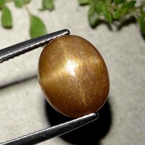 6.21 карата, натуральный Золотисто-коричневый Звездчатый Солнечный Камень, Огранка Овал, Непрозрачный