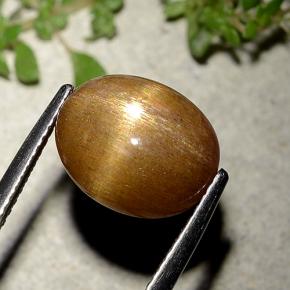 6.21 карата, натуральный Золотисто-коричневый Звездчатый Солнечный Камень, Огранка Овал, Непрозрачный