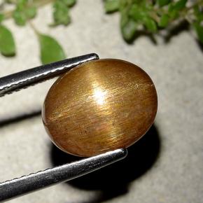 6.21 карата, натуральный Золотисто-коричневый Звездчатый Солнечный Камень, Огранка Овал, Непрозрачный