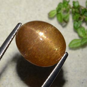 7.51 карата, натуральный Золотисто-коричневый Звездчатый Солнечный Камень, Огранка Овал, Непрозрачный