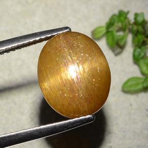 5.86 карата, натуральный Золотисто-коричневый Звездчатый Солнечный Камень, Огранка Овал, Непрозрачный