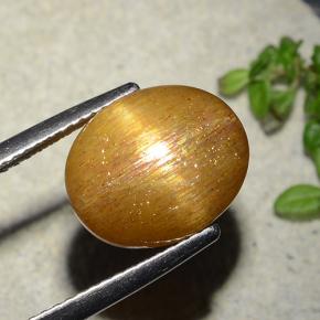 5.86 карата, натуральный Золотисто-коричневый Звездчатый Солнечный Камень, Огранка Овал, Непрозрачный