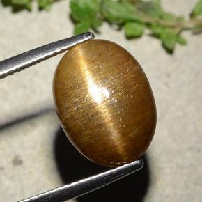 7.67 карата, натуральный Золотисто-коричневый Звездчатый Солнечный Камень, Огранка Овал, Непрозрачный