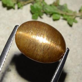 7.67 карата, натуральный Золотисто-коричневый Звездчатый Солнечный Камень, Огранка Овал, Непрозрачный