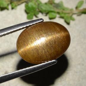 7.67 карата, натуральный Золотисто-коричневый Звездчатый Солнечный Камень, Огранка Овал, Непрозрачный