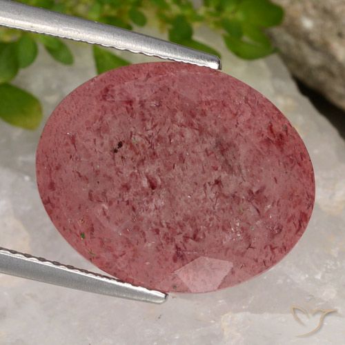 12.29ct Натуральный Пурпурно-вишнево-красный Клубничный кварц, Овал, Полупрозрачный