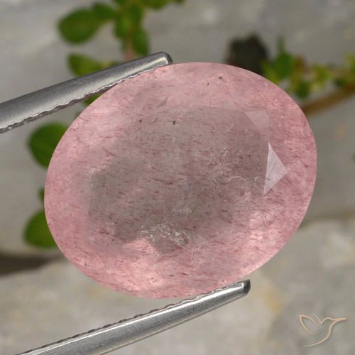 8.28ct Натуральный Светло-розовый Клубничный кварц, Овал, Полупрозрачный