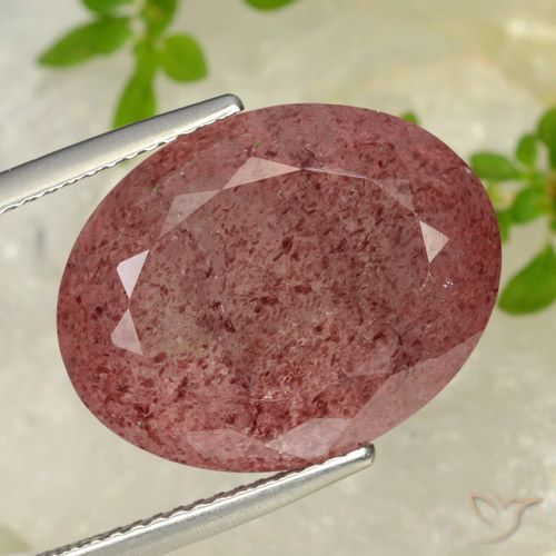 17.12ct Натуральный Пурпурно-вишнево-красный Клубничный кварц, Овал, Полупрозрачный