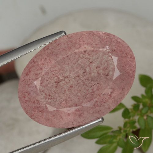 15.28ct Натуральный Насыщенный розовый Клубничный кварц, Овал, Полупрозрачный