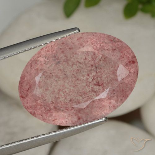 14.16ct Натуральный Насыщенный розовый Клубничный кварц, Овал, Полупрозрачный