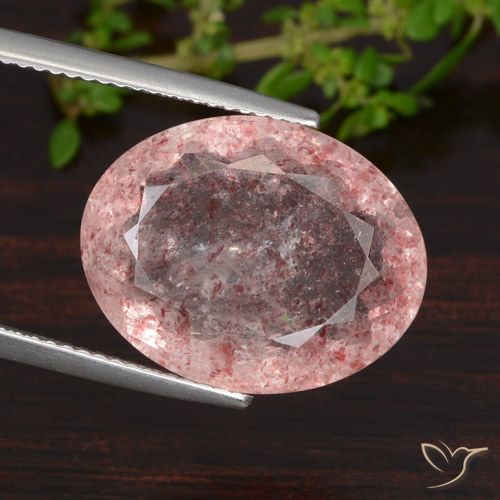 12.52ct Натуральный Насыщенный розовый Клубничный кварц, Овал, Полупрозрачный