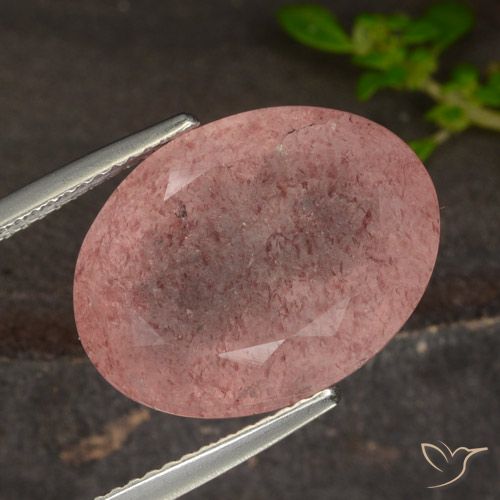12.98ct Натуральный Насыщенный розовый Клубничный кварц, Овал, Полупрозрачный
