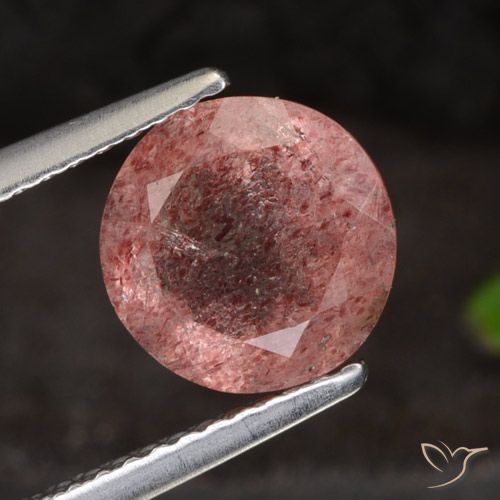 1.98ct Натуральный Темно-розовый Клубничный кварц, Круглый, Полупрозрачный