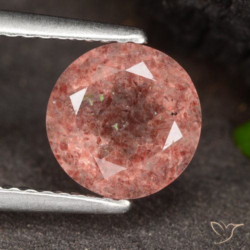 1.96ct Натуральный Малиново-розовый Клубничный кварц, Круглый, Полупрозрачный