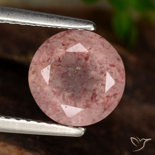 1.84ct Натуральный Светло-розовый разных оттенков Клубничный кварц, Круглый, Полупрозрачный