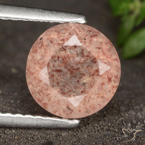 1.75ct Натуральный Оранжево-розовый Клубничный кварц, Круглый, Полупрозрачный