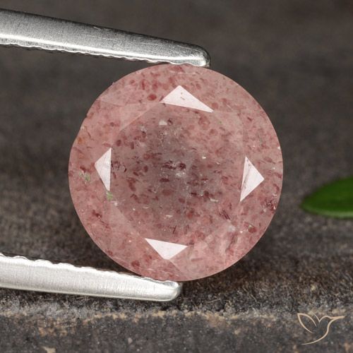 1.72ct Натуральный Светло-розовый разных оттенков Клубничный кварц, Круглый, Полупрозрачный