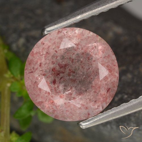 1.77ct Натуральный Светло-розовый разных оттенков Клубничный кварц, Круглый, Полупрозрачный