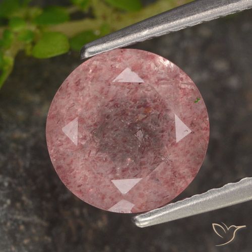 1.72ct Натуральный Оттенки розового Клубничный кварц, Круглый, Полупрозрачный