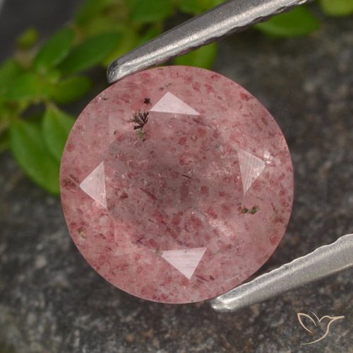 1.64ct Натуральный Оттенки розового Клубничный кварц, Круглый, Полупрозрачный