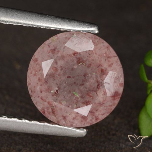 1.64ct Натуральный Средний розовый Клубничный кварц, Круглый, Полупрозрачный