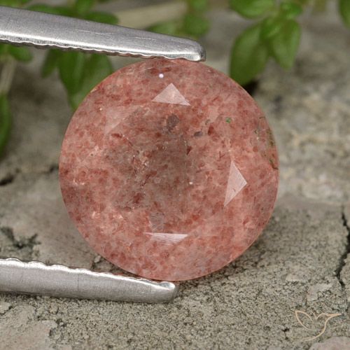1.76ct Натуральный Темно-розовый Клубничный кварц, Круглый, Полупрозрачный