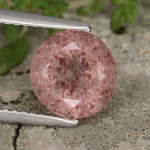 2.04ct Натуральный Розовый тон Клубничный кварц, Круглый, Полупрозрачный