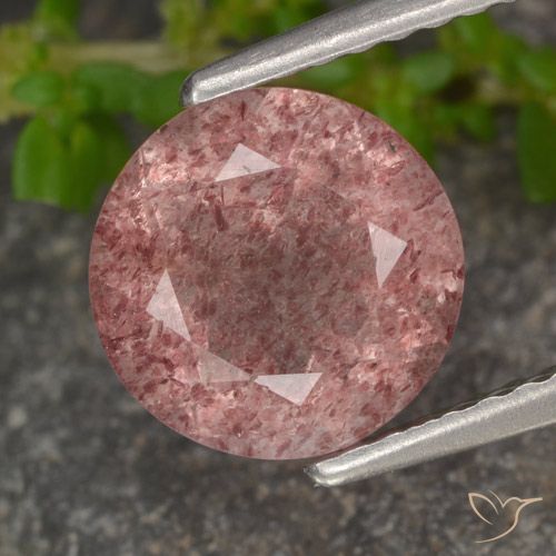 1.74ct Натуральный Средний розовый Клубничный кварц, Круглый, Полупрозрачный