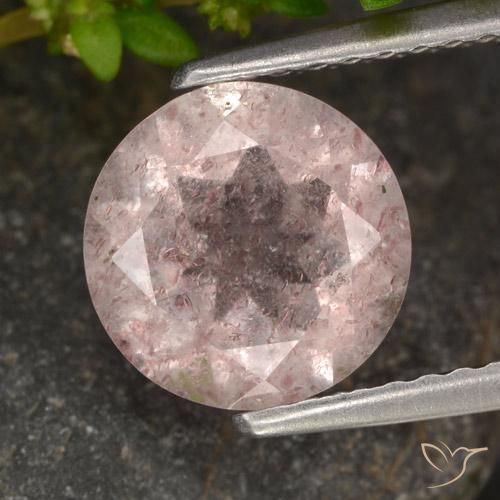 1.65ct Натуральный Светло-розовый разных оттенков Клубничный кварц, Круглый, Полупрозрачный