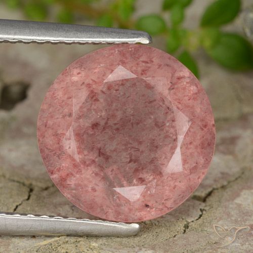4.68ct Натуральный Средний розовый Клубничный кварц, Круглый, Полупрозрачный